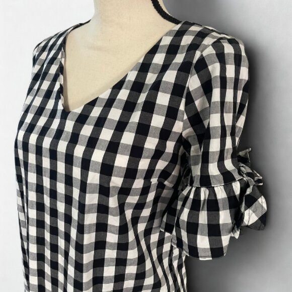 J.Crew NWOT Gingham Bow & Ruffle-Sleeve Dress XS - Black & White Checkers - New - Picture 2 of 7